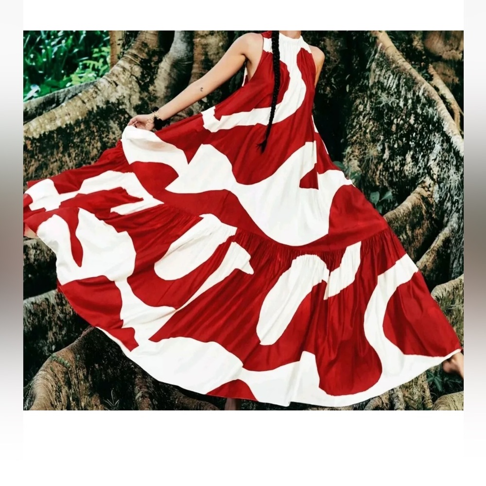 H&M Red and White voluminous Maxi Dress 2024 summer collection